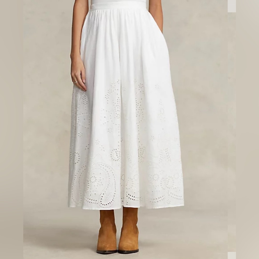 Eyelet Linen Midi Skir Polo Ralph Lauren